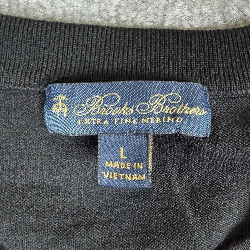 Brooks Brothers Sweater Men's Large Black Crewneck Merino Wool Preppy